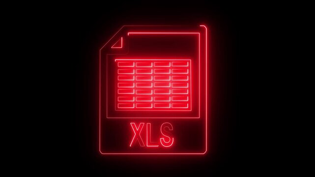 Glowing neon XLS file document icon isolated on black background. XLS file icon flat style document icon. Excel file symbol. Suitable for technology, office, business presentations or design projects