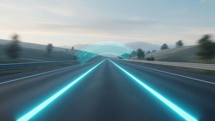 Obraz premium Autonomous Car Driving on Highway with AI Sensor Technology