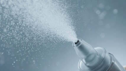 Obraz premium Spray Bottle Nozzle Misting Fine Water Droplets Close Up