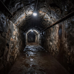 Naklejka premium Pop Art Mine Dark. Image Of A Dark Tunnel In An Old Uranium Mine Located In Poland