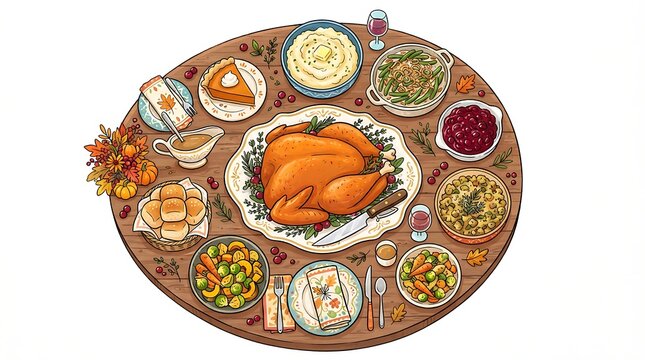 Festive thanks giving dinner table roasted turkey and traditional holiday feast