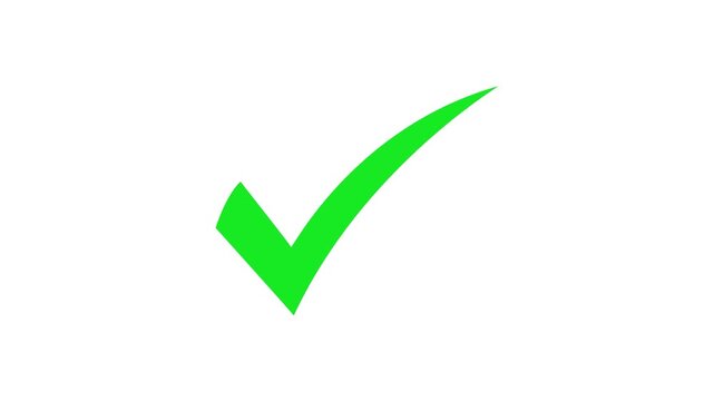 Bright green check mark symbol animation isolated on a pure white background, for business presentations, task completion indicators, success confirmation, and, positive user interface