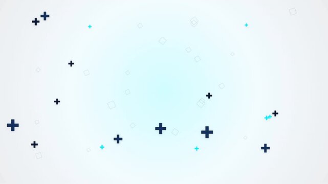 Dynamic motion of scattered plus signs in a light blue background for digital animation.