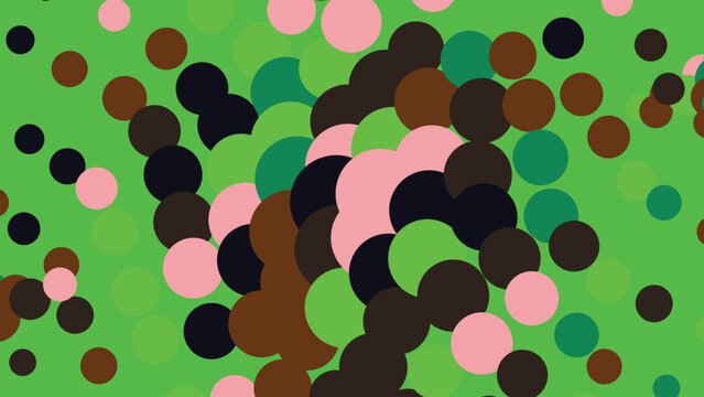 Abstract background featuring colorful green backdrop with playful polka dot circles pattern in various sizes creating modern pop art visual effect.
