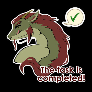 Task Completed Dragon Sticker | Funny Designer Success Cartoon Meme