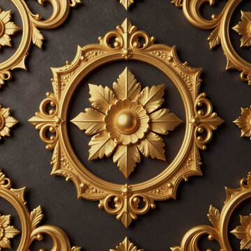 Vector Art Texture Victorian. Gold Wall Ornament Texture Backdrop