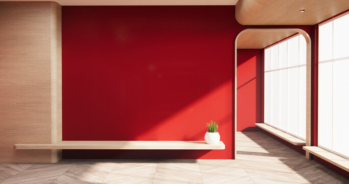 Red modern room,minimal designs. 3d rendering