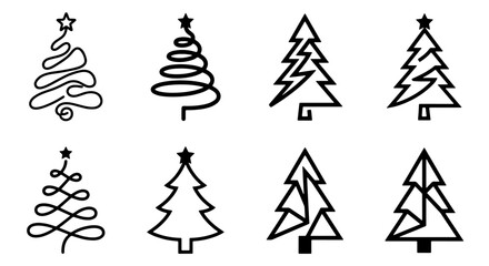 Fototapeta premium 70 Minimalist Christmas Tree Icons, Vector Set: Stylized Evergreen Holiday Symbols, Festive Line Art Decorations, Modern Geometric Designs for Seasonal Graphics 100