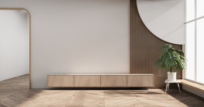 Cabinet wooden design on modern room japanese.3D rendering