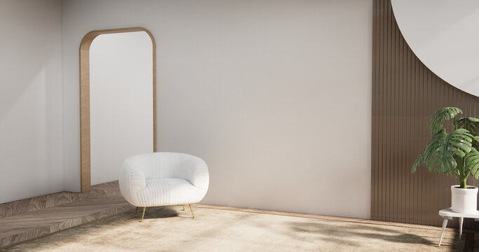 Modern room interior wabisabi style mint Armchair onEmpty room wabi sabi style. 3D illustration rendering