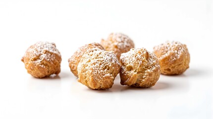 Fototapeta premium Group of fried dough balls dusted with powdered sugar