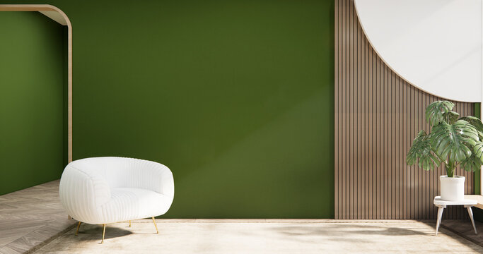 Minimalist Green Living Room Interior Design have sofa modern and decoration. 3D rendering