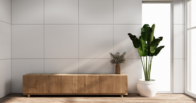 Screen mock up White granite tiles living room have cabinet minimalist and decoraion. 3d rendering