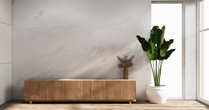Cabinet wooden design on modern room japanese.3D rendering