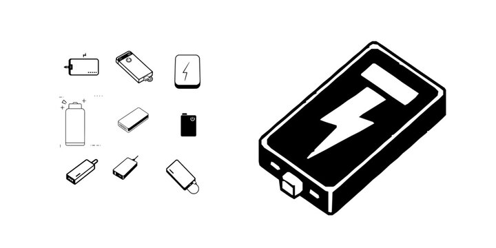 Power Bank Sharp Corner Centered Icon Design Mobile Charging Tech Outline