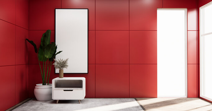 Red modern room,minimal designs. 3d rendering