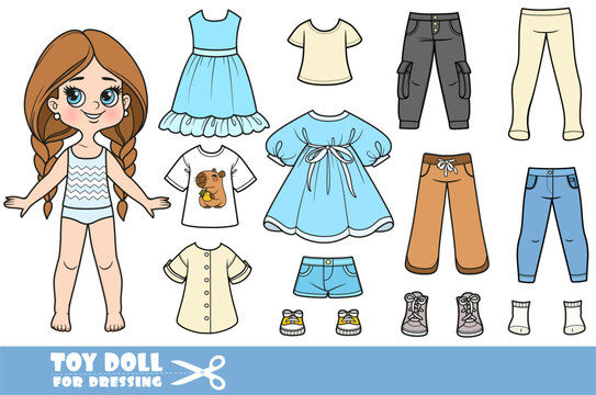 Cartoon girl and clothes separately -  Dress, tights, long-sleeve top, shorts, jeans, boots