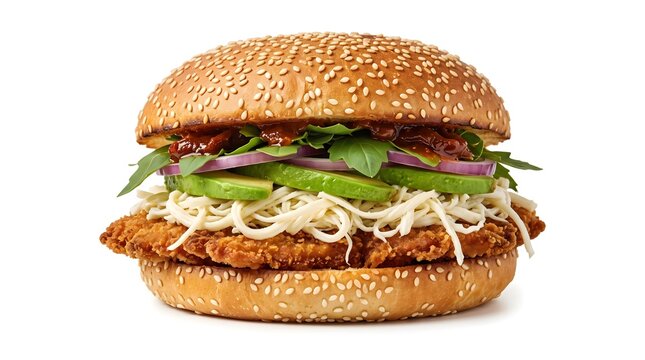 Mexican cemita sandwich with breaded meat and avocado