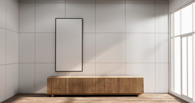 Cabinet wooden design on modern room japanese.3D rendering
