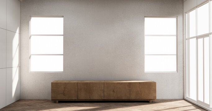 Cabinet wooden design on modern room japanese.3D rendering