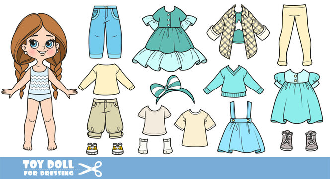 Cartoon girl and clothes separately -  Dress, tights, skirt, long-sleeve top, sweater, cropped trousers, jeans, boots and sneakers