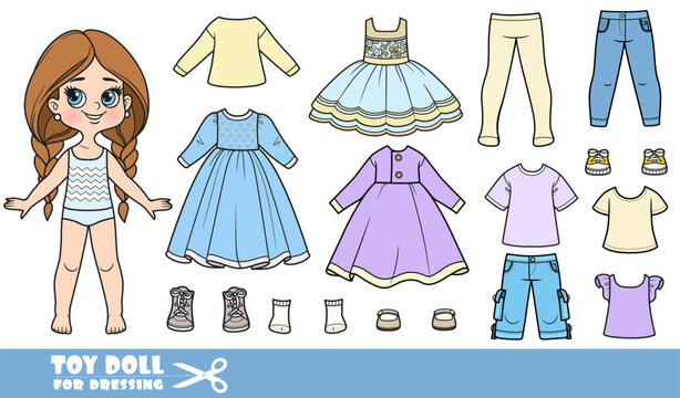 Cartoon girl and clothes separately -  dresses, tights, longsleeve, shorts, jeans, boots and sneakers