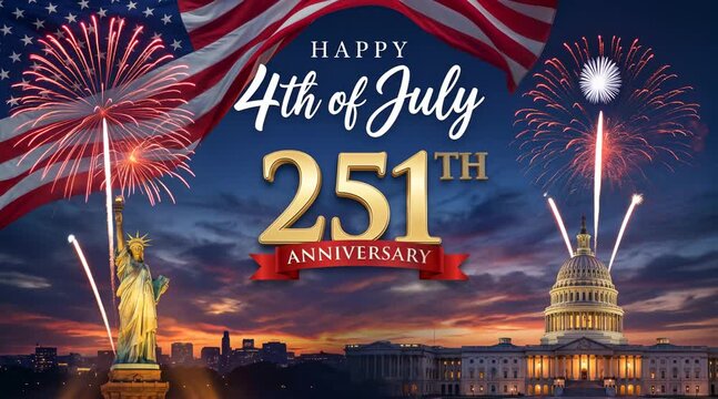 Happy 4th of July America greeting for the 251st anniversary of Independence Day in 2027