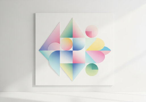 Abstract geometric shapes with soft pastel gradient colors on canvas