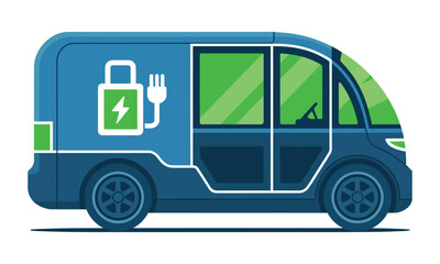Fototapeta premium Electric food delivery van, eco friendly vehicle, blue transportation icon, food truck