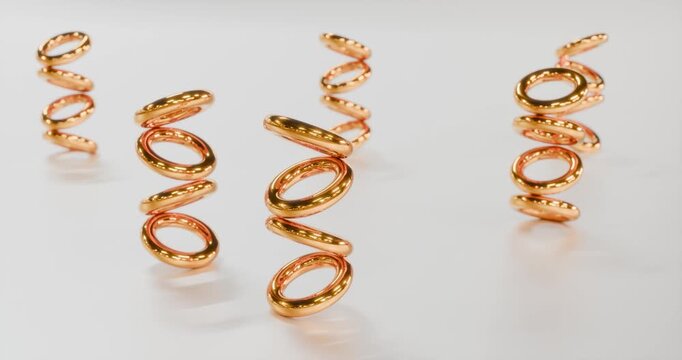 Luxury ring in metallic gold with abstract geometric shapes; 3D animation of an infinite loop featuring a spinning helix with a soothing effect