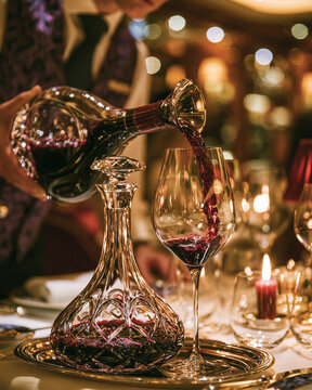 Red Wine Decanting Ritual: Elevate Your Fine Dining Experience with Elegant Glassware and Sophisticated Table Decor