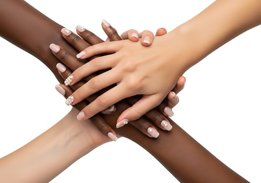 Diverse women's hands joined together in unity