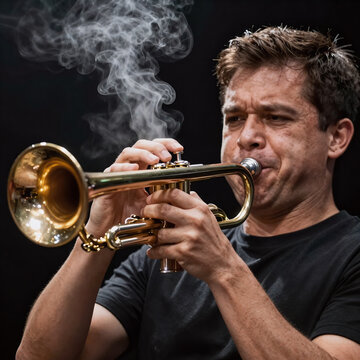 Cyberpunk Jazz Horn. Trumpet Player Performing Jazz Music