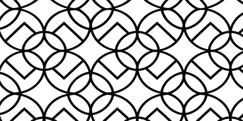 Obraz premium Black Interlocking Circle Geometric Seamless Pattern on White