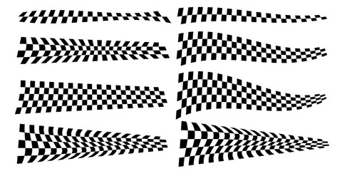 Set of Race flag lines frames . Black and white checker finish ribbon. Car race grid pattern. Rally border texture. checker lines. Chess graphic design element. Vector illustration isolated on white b © Cibula