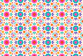 National Hispanic heritage month and Day of the Dead floral pattern. Colorful vector illustration with traditional geometric flower graphic elements. © Marina Zlochin