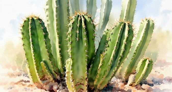 Watercolor Painting of a Cereus Caesius Cactus
