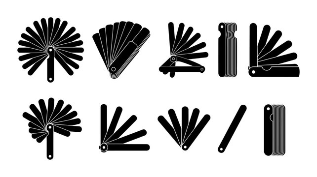 Feeler Gauge Vector Icon Set for Clearance Gap Thickness Measurement Tool