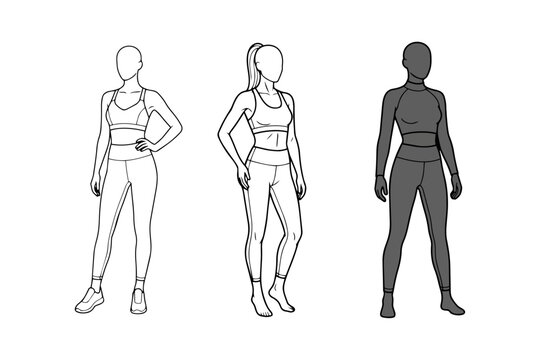 Female Mannequin Wearing Workout Clothes Large Clean Line Icon Set for Fitness Apparel Design