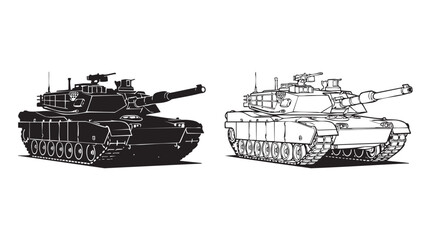 tank black silhouette with line art vector illustration moving forward © Shamsul