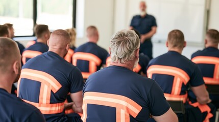 Obraz premium Firefighters Attending Professional Safety Briefing, Excellent for Emergency Response Training, Public Safety and Workforce Education