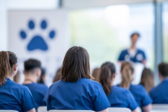 Veterinary Students Attending Lecture in Training Center, Excellent for Animal Healthcare Education, Veterinary School and Professional Development