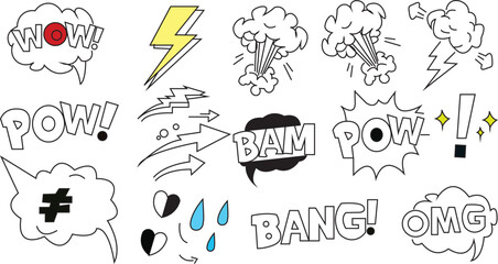 Comic Boom Effects, Speech Bubble Icons, and Explosive Doodle Vector Set © Sana
