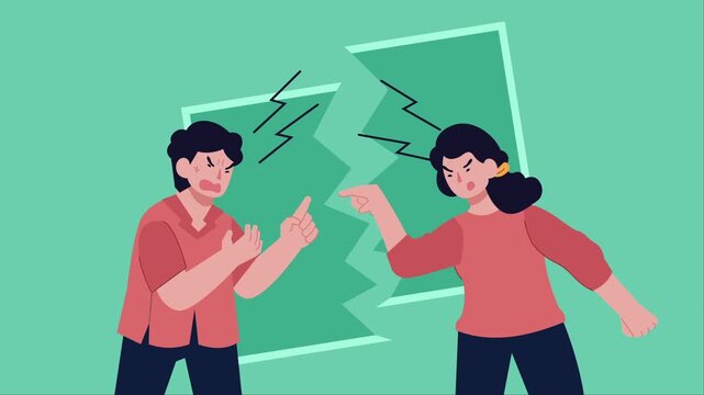 Couple arguing with broken glass.