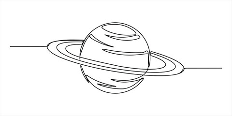 Continuous single line drawing of saturn planet with rings in minimalist style Vector, illustration © Ranjona Vector Art
