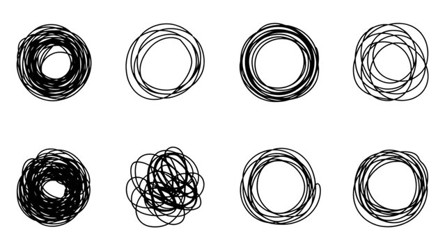 Set of hand drawn scribble circle shapes and rough ink rings