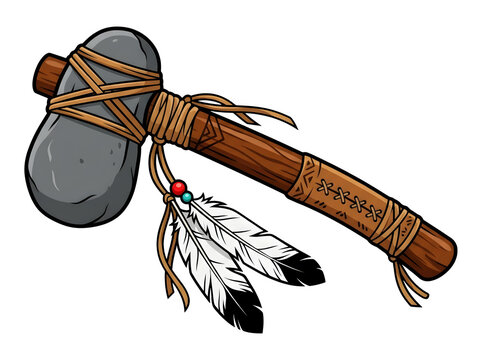 Illustration of a traditional stone tomahawk axe isolated on transparent background