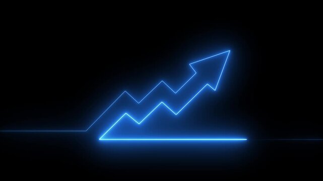 Abstract neon arrow business graph chart icon animation background. Market Recovery Concept. Successful growth trend Green line graph going Up. 4k video