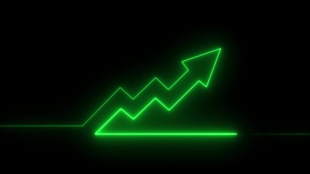 Abstract neon arrow business graph chart icon animation background. Market Recovery Concept. Successful growth trend Green line graph going Up. Financial data and diagrams. 4k video
