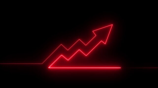 Abstract neon arrow business graph chart icon animation background.  Successful growth trend Green line graph going Up. on the black, background Financial data and diagrams. 4k video